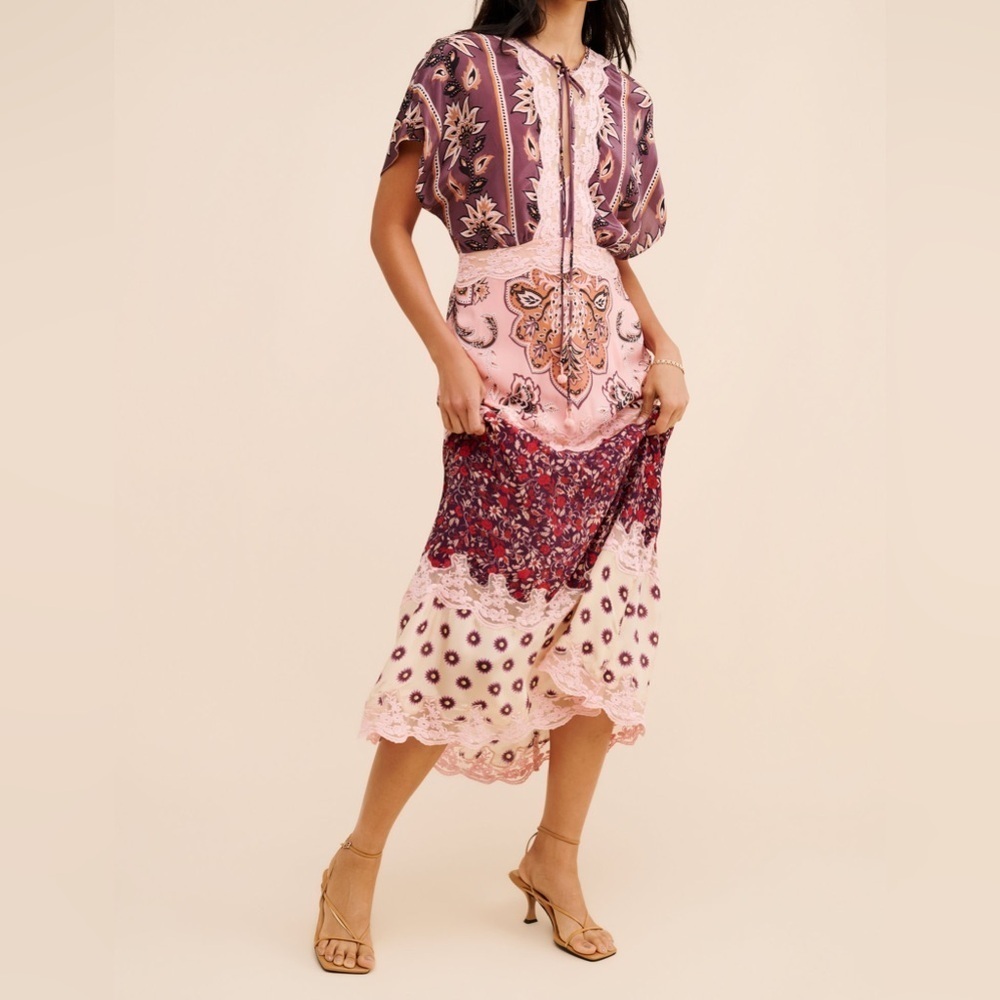 FARM Rio Glam Tapestry Lace Slip Maxi Dress Size S